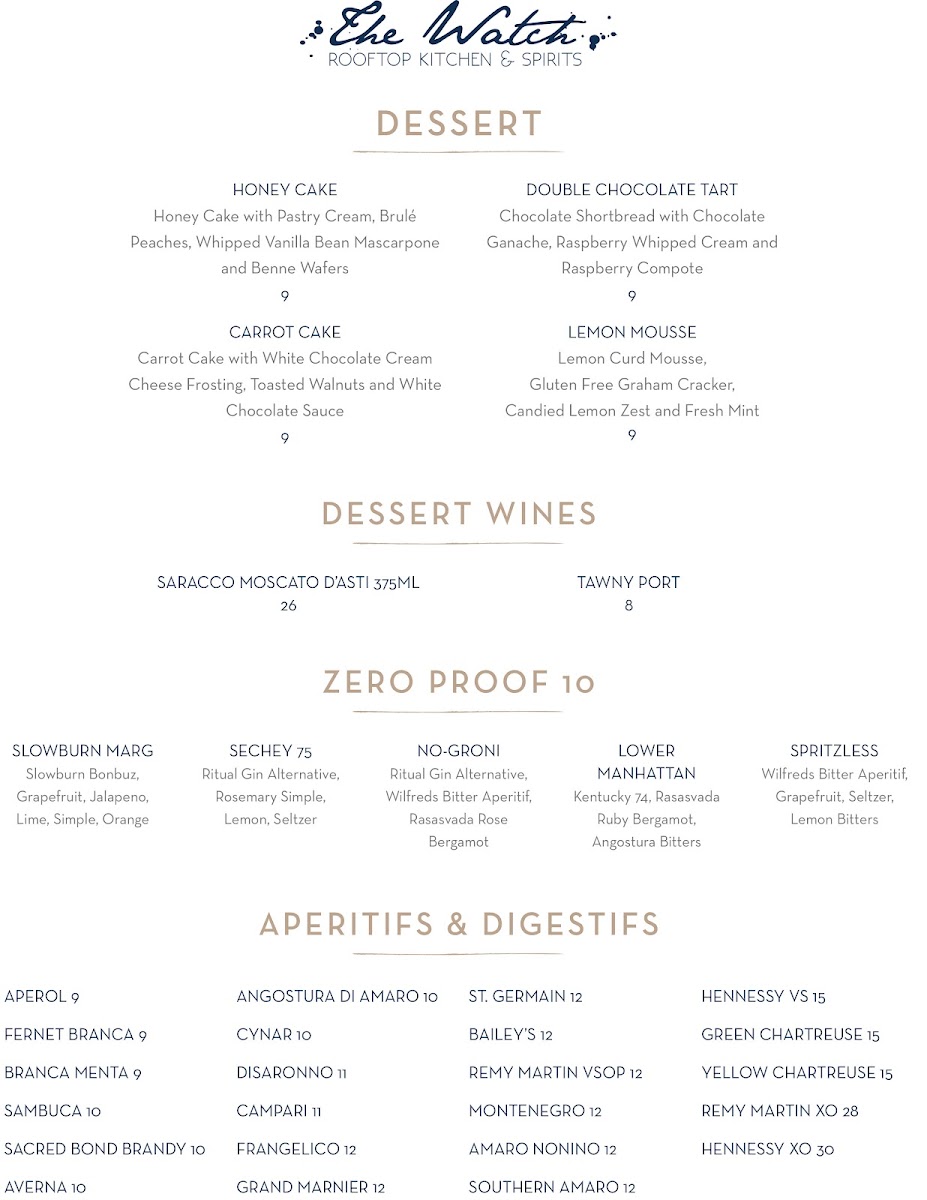 The Watch Rooftop Kitchen and Spirits Menu - Image 5